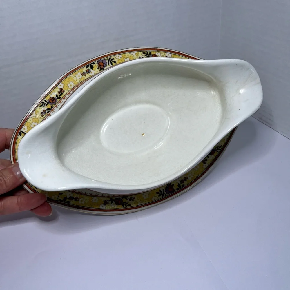 Vintage Johnson Brothers Montrose Gravy Boat Attached Underplate